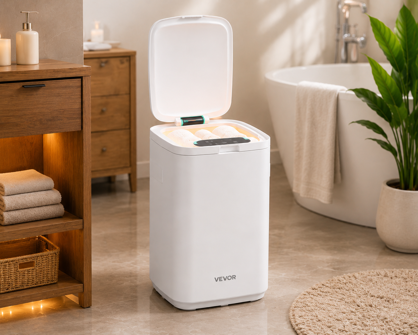 Luxury electric towel warmer for bathrooms keeping towels soft, dry, and comfortably warm after every shower.