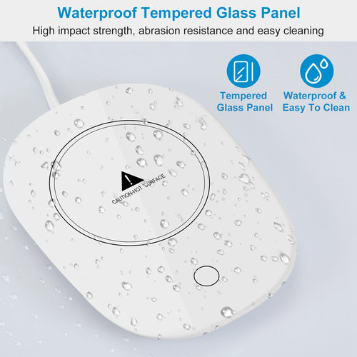 Waterproof tempered glass panel with water droplets on a light gray background