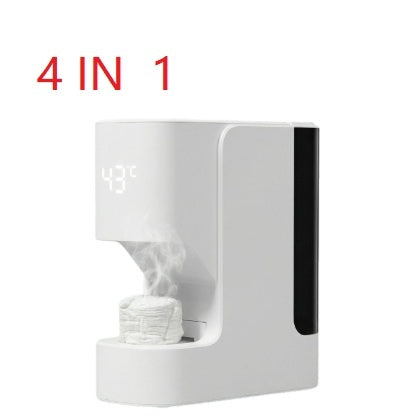 White electronic device with steam coming out, labeled '4 IN 1' on a white background