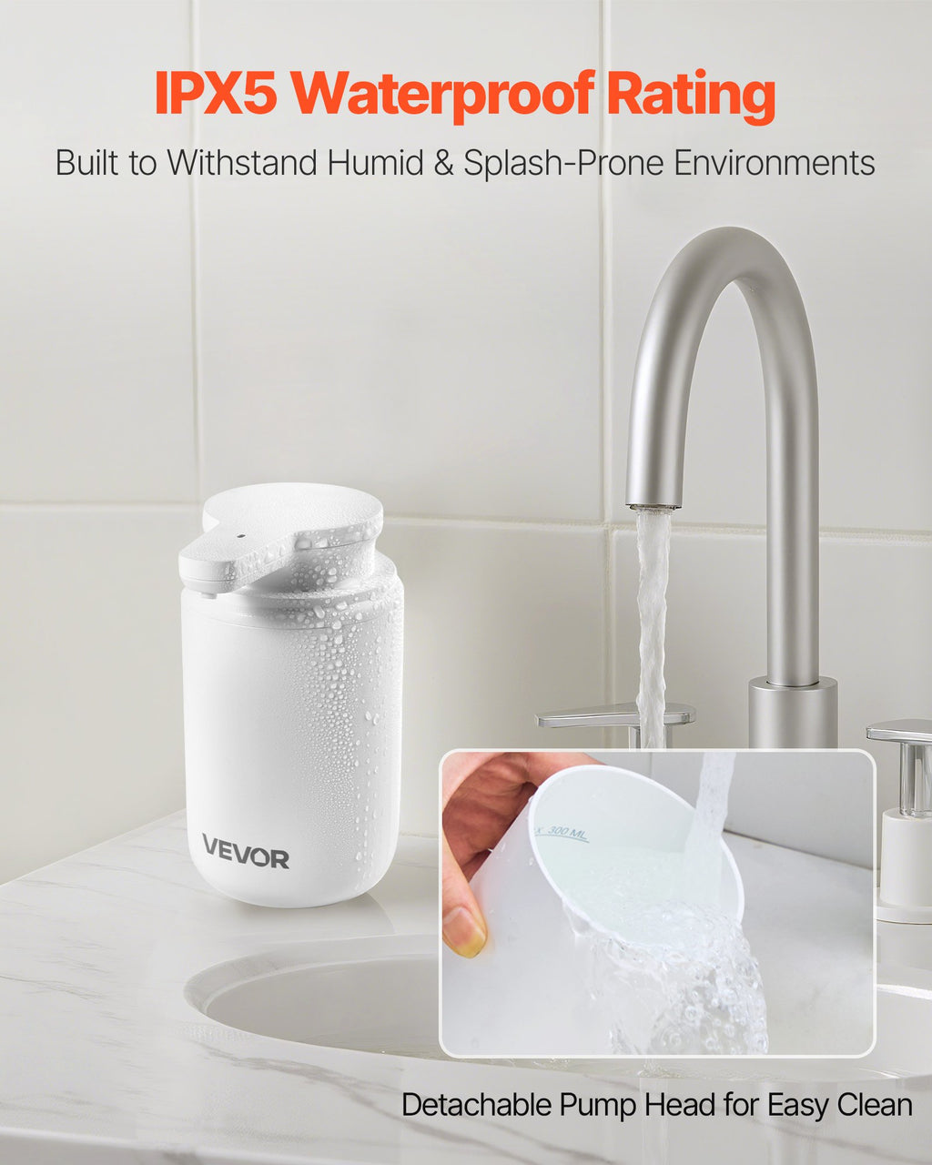 White water filter pitcher with Vevor branding on a kitchen counter, featuring IPX5 waterproof rating text.