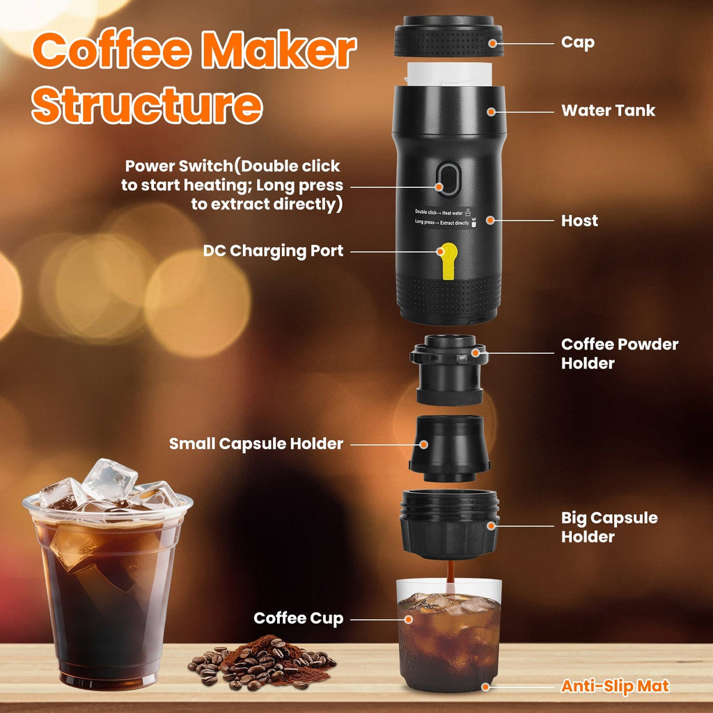 Portable Electric Espresso Machine – Cordless Self-Heating Coffee Maker for Travel & Camping - InfinityFinds
